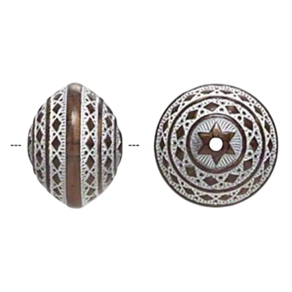 Vintage 80s Bronze White Large 28x21 Carved Round Rondelle3.95 Acrylic Beads 2 p